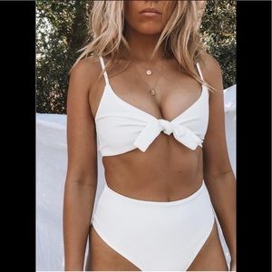 Princess Polly White Ribbed Bikini Top